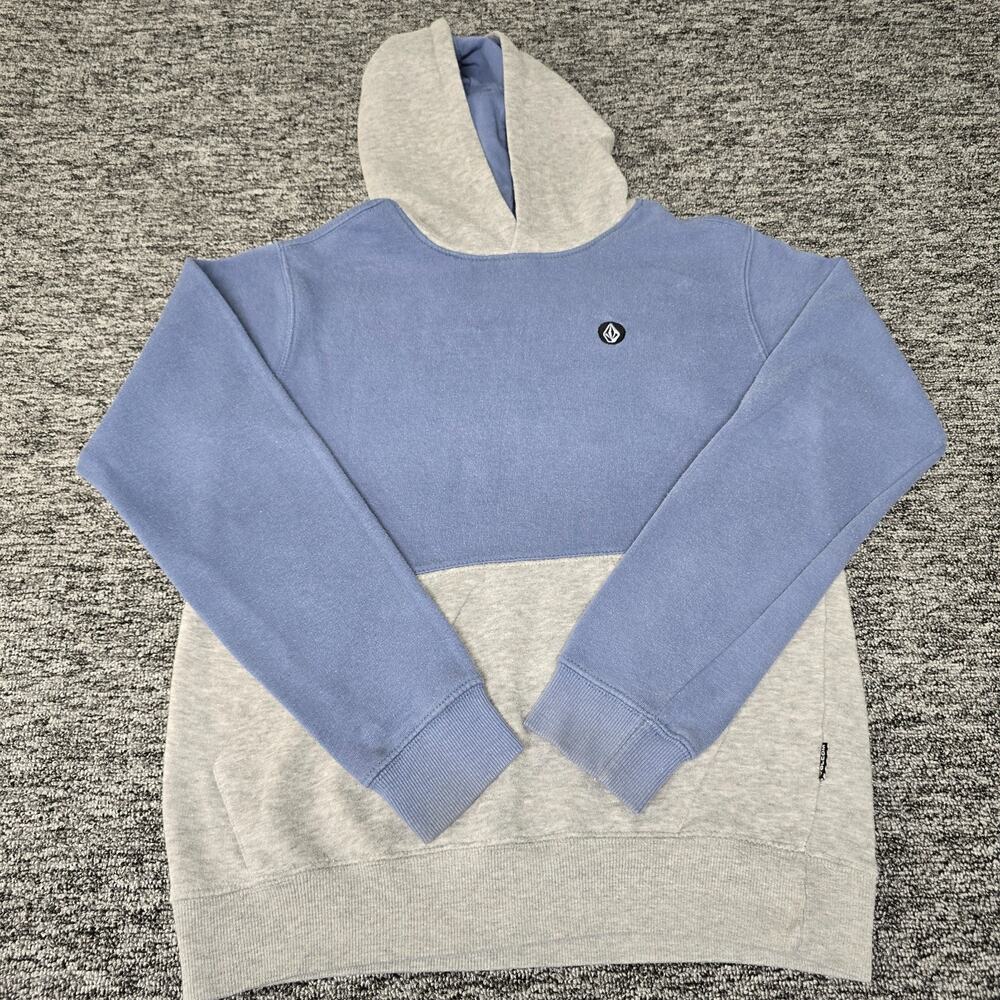 Volcom Colorblock Pullover Hoodie Youth XL (16) Gray Blue Pocket